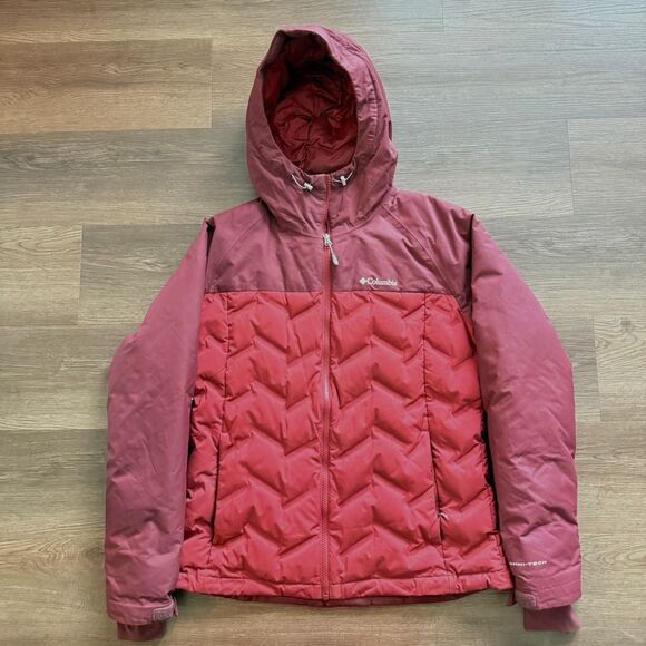 Columbia Womens Red Hooded Grand Trek II Down Jacket Size L Insulated - Picture 1 of 8